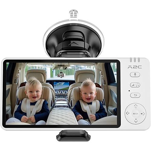 A2C Wireless Baby Car Camera, USB Powered Baby Monitor for Car Backseat & Home, 5" HD 1080P Auto/Manual Night Vision Screen with 7-Hour Battery, Rear Facing Carseat Monitor, for Travel & Home Safety