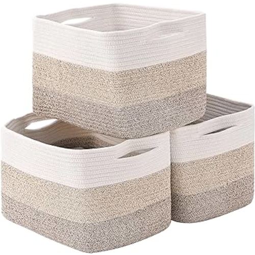 Storage Basket for Organizing | 15"x11"x9.5" Large Woven Baskets for Storage| Cotton Rope Storage Basket for Books | Baby Organizing Baskets | Cotton Rope Baskets for Storage |Toy Storage Basket