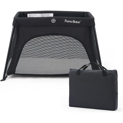 Pamo babe Mini Travel Crib, Portable and Easy to Carry Baby Playard, Lightweight Playard for Baby with Soft Mattress Pad(Black)