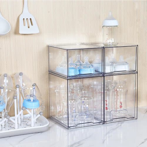 Bottle Storage: Vtopmart Stackable Storage Drawers Set of 5, Clear Plastic Organizer Bins for Beauty Supplies,Ideal for Vanity, Bathroom,Cabinet,Pantry Organization