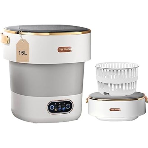 Portable Washing Machine,Mini Washer 15L Upgraded With Spin Basket,Small Clothes Folding Washing Machine Of Underwear, Baby And Small Clothes,Suitable For Home Apartments Dormitories, Hotels White