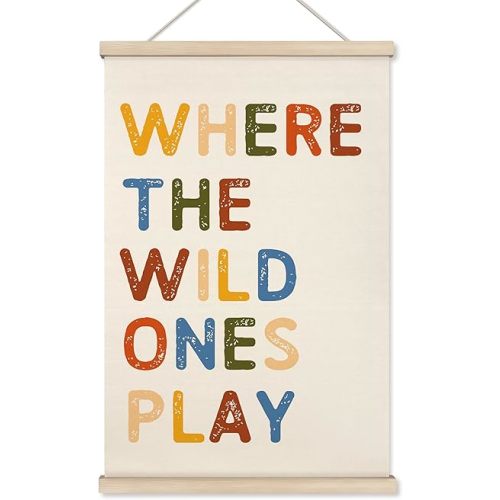 HRQKO Kids Nursery Poster Hanger Frame, Playroom Decor, Playroom Sign, Playroom Wall Art with Wooden Frames, Play Sign Hanging Decor for Playroom Toddler Kids Room, 16x24 Inch