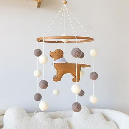 Baby Crib Mobile for Boys Girls Dog Mobile Baby Mobile for Crib Mobile for Bassinet with Felt Ball