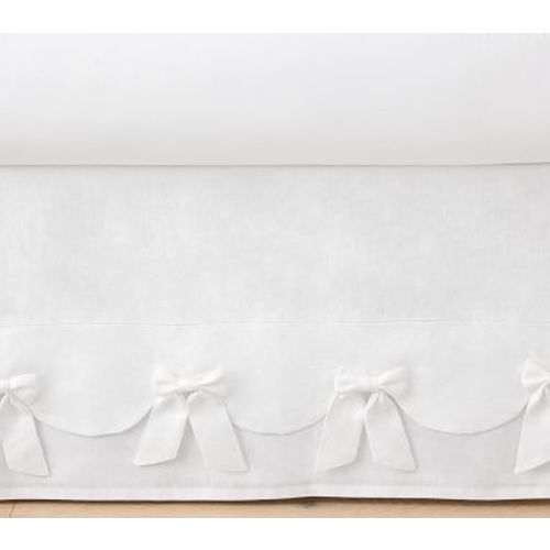 Bow European Linen Crib Skirt , White
