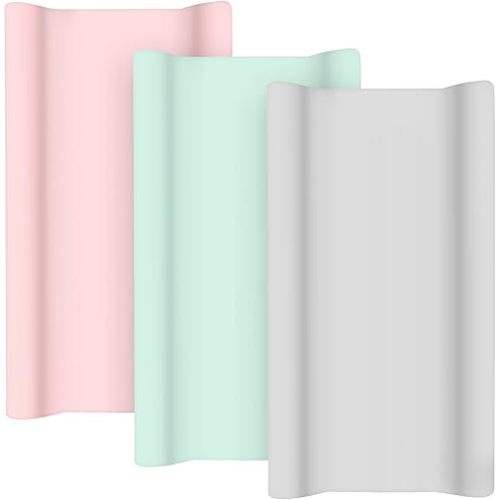 TILLYOU Jersey Knit Ultra Soft Changing Pad Cover Set, Unisex Diaper Change Table Sheets for Baby Boys Girls, Fit 32"/34''x16 Contoured Pad, Comfy Cozy 3-Pack Cradle Sheets, Lt Pink/Green/Gray