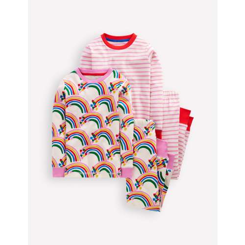 Twin Pack Snug Pajamas-Oatmeal Marl Rainbow Hearts