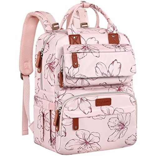 Floral Printed Diaper Backpack for Moms - Large Pink Bag with Insulated Pockets and Stroller Straps for Baby Girls