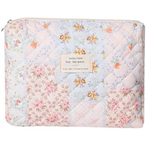 uekeboag Quilted Cotton Makeup Bag,Coquette Quilted Toiletry Bag for Women and Girls,Floral Coquette Pouch,Cute Kawaii Travel Cosmetic Bags(03 Pink Flower)