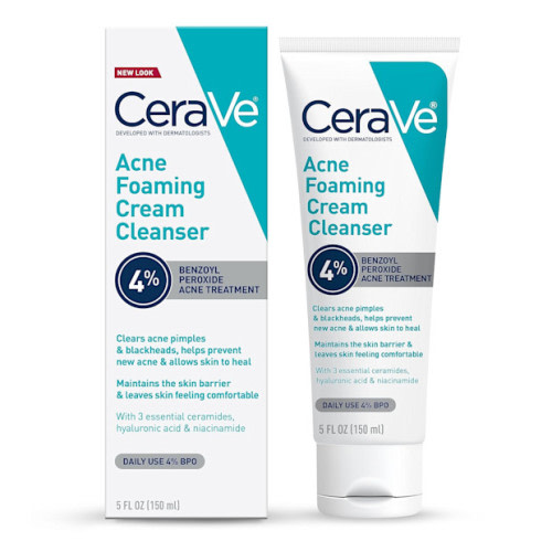 CeraVe Acne Foaming Cream Cleanser, 4% Benzoyl Peroxide Face Wash
