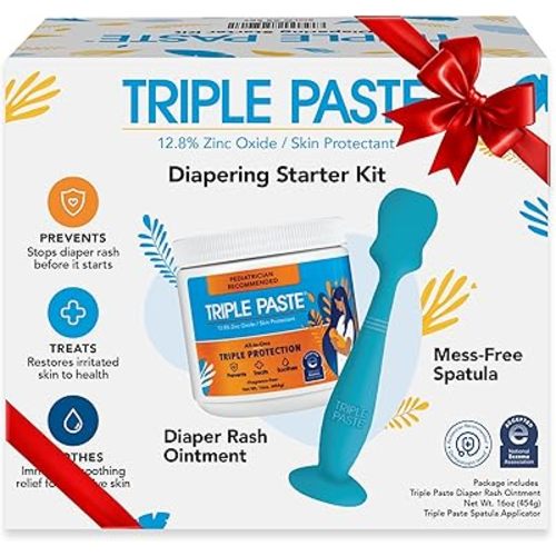 Triple Paste Diaper Rash Cream and Spatula Bundle - 16 oz Zinc Oxide Ointment and Spatula Treatment, Soothe and Prevent Rash with a Pediatrician-Recommended Hypoallergenic Formula
