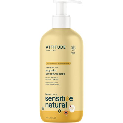 ATTITUDE Body Lotion for Baby, EWG Verified, Plant and Mineral-Based Ingredients, Vegan Personal Care Products, Sensitive Skin, Unscented, 16 Fl Oz