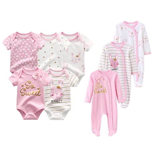 ZAV Unisex Infants Clothes 5-pack Short Sleeve Bodysuits And 3-pack Baby Footed Jumpsuits