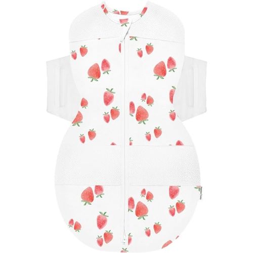 Happiest Baby SNOO Sleep Sack - 100% Organic Cotton Baby Swaddle Blanket - Doctor Designed Promotes Healthy Hip Development (Ivory Strawberries, Small)