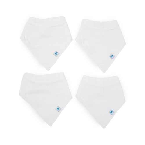 Cotton Muslin + Fleece Bandana Bib 4 Pack - White