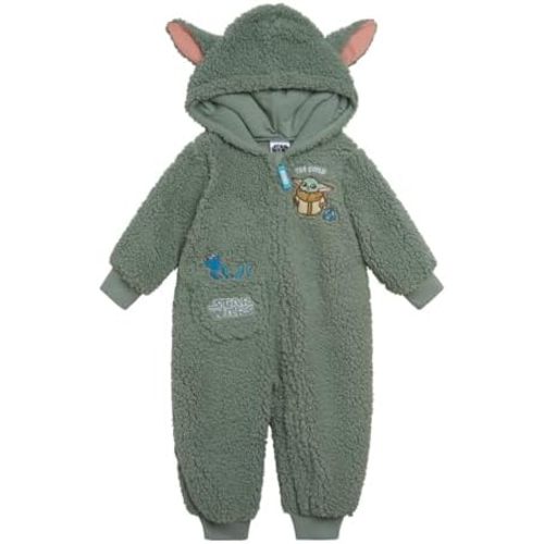 STAR WARS The Mandalorian Grogu Cozy Sherpa Zip Up Cosplay Coverall Newborn to Infant Sizes (Newborn - 24 Months)