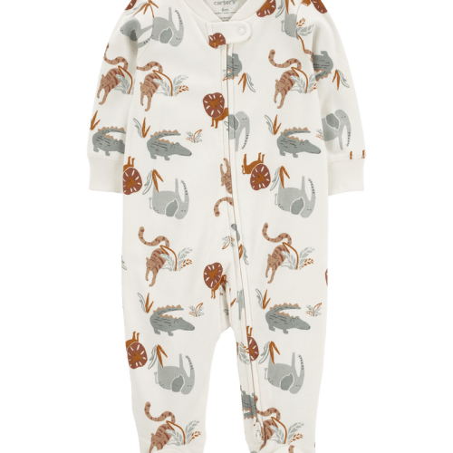 Ivory Baby Animal Print 2-Way Zip Cotton Sleeper | Carter’s Oshkosh Canada