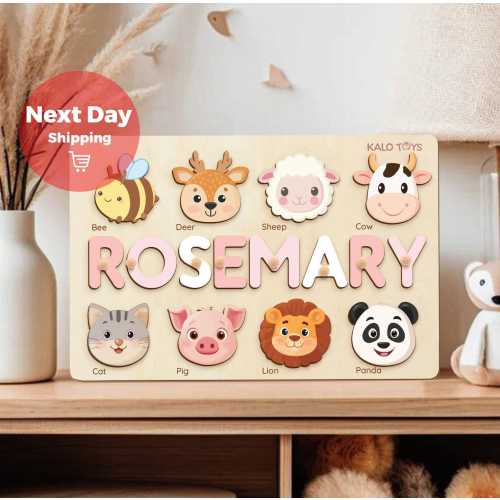 Personalized Wooden Name Puzzle for Toddlers, Montessori Farm Animal Toys Inspired by Old MacDonald Had a Farm, 1st Birthday Gift