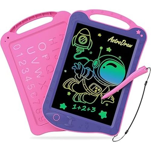 Astrodraw Drawing Pad Toys, Colorful LCD Writing Tablet for Kids, Doodle Board for Toddlers 3 4 5 6 Years Old, Travel Sensory Space Toy for Boys Girls, Birthday Gift Idea (Purple/Pink)