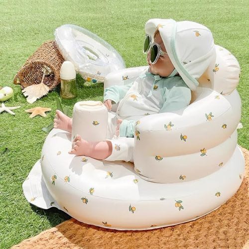 Inflatable Baby Seat for Babies 3 Months & Up, Baby Floor Seats for Sitting Up, Baby Seats for Infants, Blow Up Baby Chair with Built in Air Pump - Olive Flower
