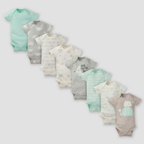 Gerber Baby 8pk Elephants Short Sleeve Onesies Bodysuit - Green, Size: NewBorn