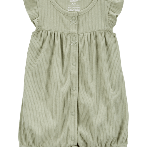 Green Baby Cotton Rib Short-Sleeve Romper - Green | Carter’s Oshkosh Canada