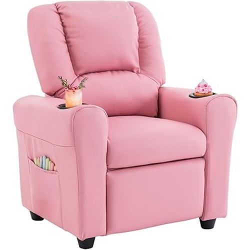 JC HOME Candy Kids Reclining Chair Leather Recliner Sofa Push Back Toddler Youth Children Child Ages 1-6