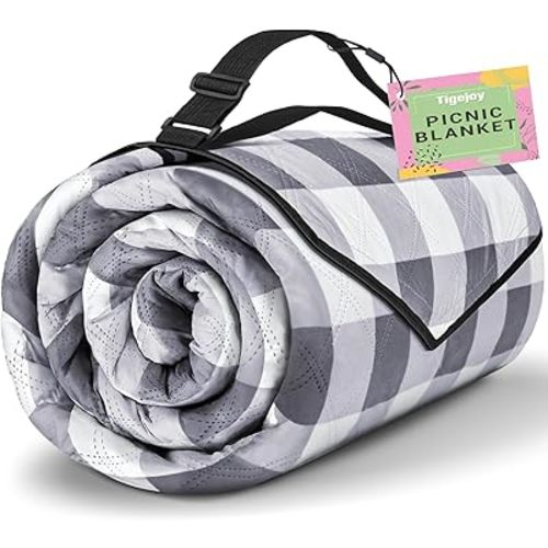 TigeJoy Extra Large Picnic Blanket Waterproof Foldable 80''x118'', Outdoor Picnic Mat Beach Blanket Sandproof for Park, Grass, Travel, Hiking, Camping Essentials, Gingham Picnic Blanket