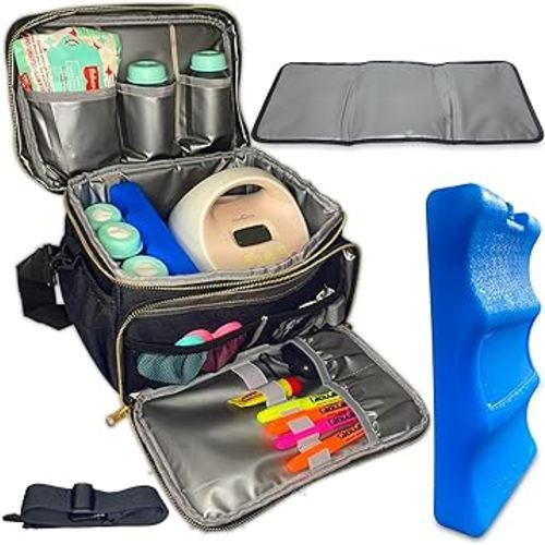 Breast Pump Bag - Breast Milk Cooler Travel Bag, Pumping Bag, Diaper Tote Bag, Pumping Bag for Work, Breast Pump Bag with Cooler Ice Pack, Compatible with Spectra S1, S2