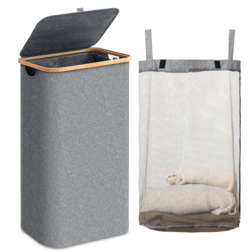 HBlife 100L Slim Laundry Hamper with Lid and Removable Inner Bag,Grey