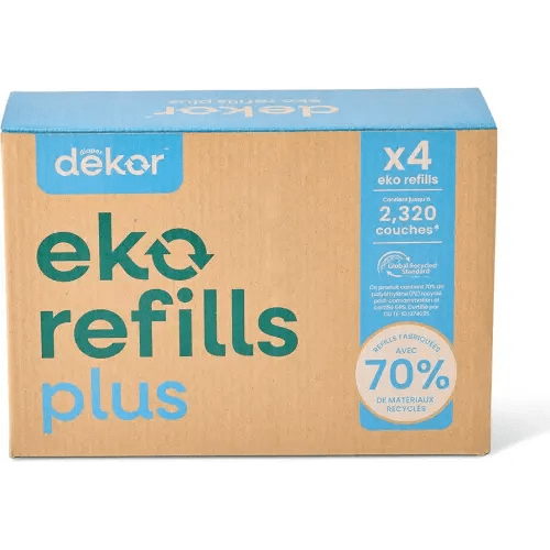 Diaper Dekor Eko Plus Refills, 4 Count | ONLY Eco-Friendly Diaper Pail Refills Made With 70% Recycled Materials | Quicker, Easier & More Cost Effective than Trash Bags | Unscented