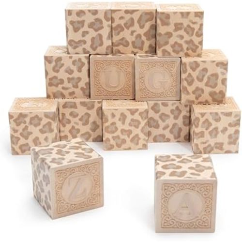 Uncle Goose Uppercase Animal Print Alphablank Blocks - Made in The USA