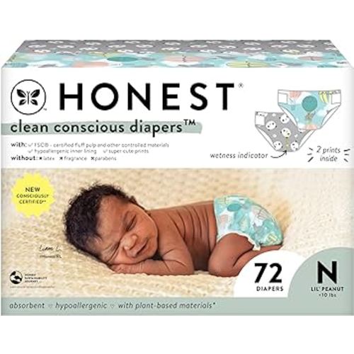 The Honest Company Clean Conscious Diapers | Plant-Based, Sustainable | Above It All + Pandas | Club Box, Size Newborn, 72 Count