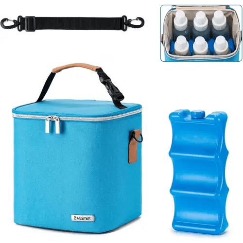 Breastmilk Cooler Bag with Ice Pack Fits 6 Baby Bottles Up to 9 Ounce, Baby Bottle Bag with Shoulder Strap for Nursing Mom Daycare, Blue