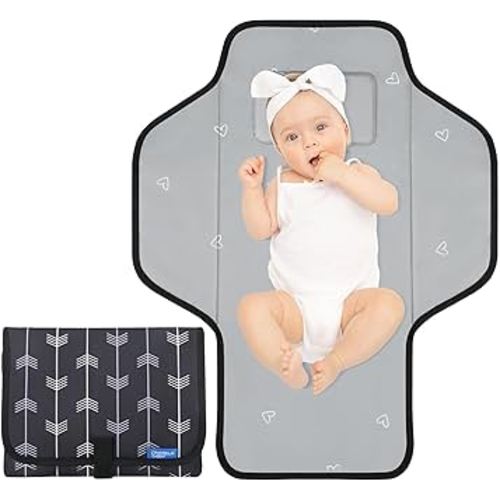 Baby Portable Changing Pad Travel - Waterproof Compact Diaper Changing Mat with Built-in Pillow - Lightweight & Foldable Changing Station, Newborn Shower Gifts