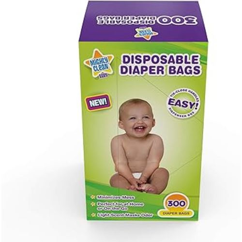 Mighty Clean Baby Disposable Diaper Bags with Light Powder Scent, 300 count