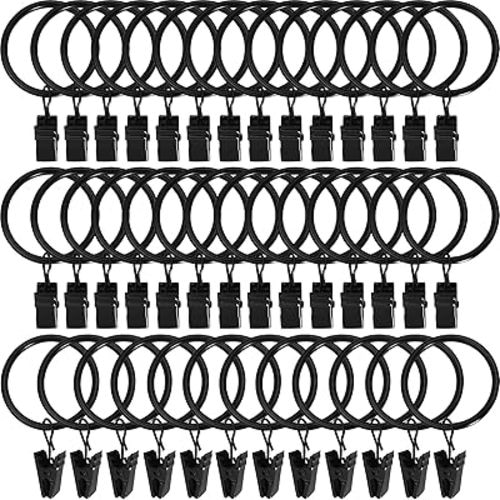 40 Pack Metal Curtain Rings with Clips, Curtain Clip Rings Hooks for Hanging Drapery Drapes Bows, Curtain Rod Rings 1.5 inch Interior Diameter, Black