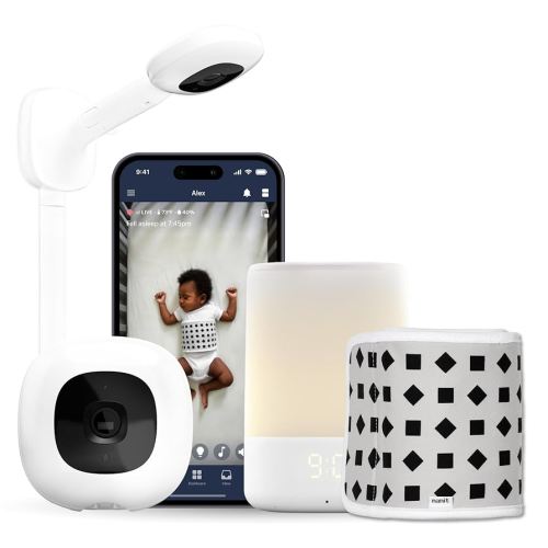 Nanit Essentials Smart Baby Monitor with Wall Mount – 1080p HD Wi-Fi Camera, Sensor-Free Breathing Monitoring, Sleep Tracking, Two-Way Audio, Night Vision, Sound & Motion Notifications, White