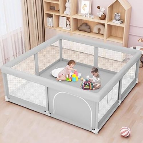 Baby Playpen for Toddler, Large Playpen for Babies 50" × 50" Baby Fence Playards, Kids Safety Play Pen Area for Indoor & Outdoor (Grey)