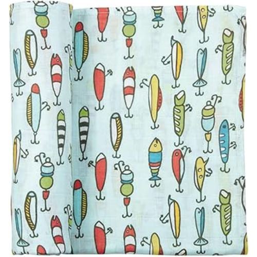 Mud Pie Kids Fishing Muslin Swaddle Blanket, Multi (12140058)