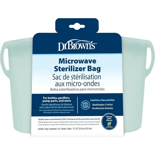 Dr. Brown's Microwave Steam Sterilizer Bag for Baby Bottles, Breast Pump Parts & Other Toddler Accessories, 100% Silicone, Reusable Sterilizing Bag