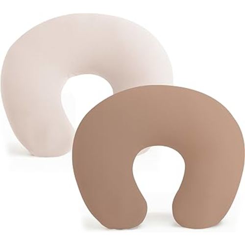 Konssy 2 Pack Nursing Pillow Covers, Stretchy and Soft Nursing Cover for Breastfeeding Pillows, Pillow Slipcover for Baby Girls Boys Newborn (Beige,Brown)