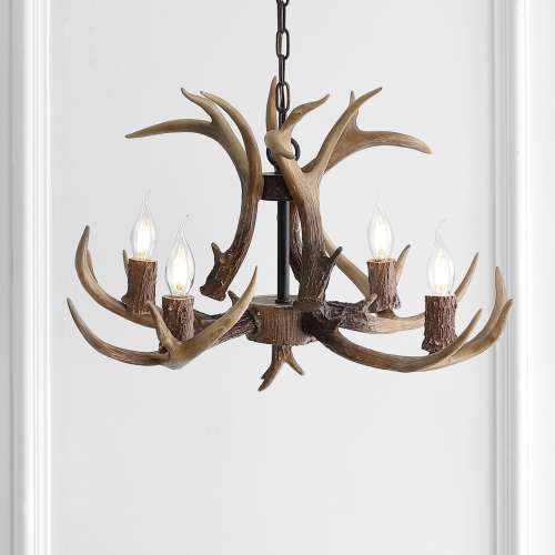 JONATHAN  Y Eldora 26" Resin Adjustable Antler Rustic 4 -Light Brown Farmhouse Antler For Use in Bedrooms, Dining Rooms, Foyers, Kitchens, Living Rooms Chandelier