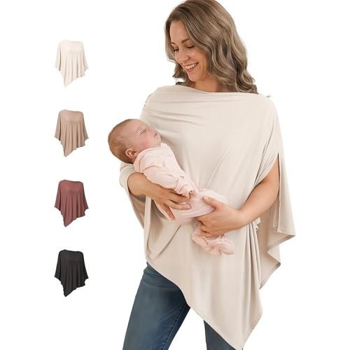 Konssy Nursing Cover for Breastfeeding, 360 Full Privacy Breathable Breastfeeding Cover, Multi-use Carseat Canopy (Blush Beige)