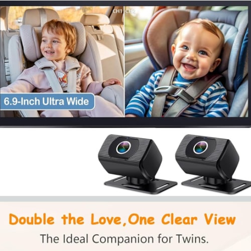 2-Kids Baby Car Camera for Seat: 6.9 Inch Ultrawide Display with Two Cameras Rear Facing - USB Powered Backseat Camera HD 1080P Easy to Install
