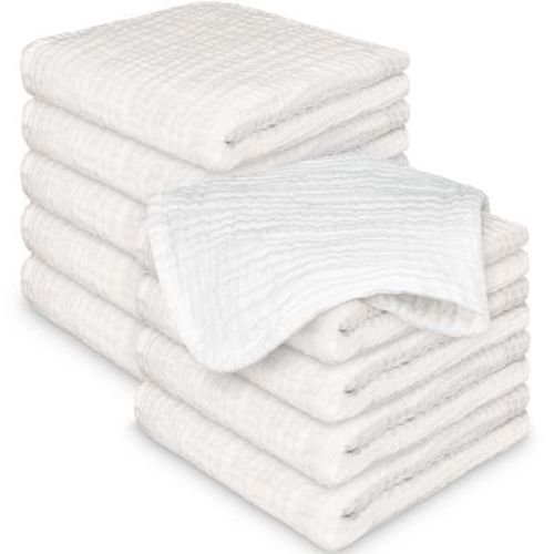KeaBabies Lyra Muslin Baby Washcloths, Large 12x12 Soft Organic Cotton Muslin Wash Cloths, Burp Rags, Face Cloths Towels (Soft White)