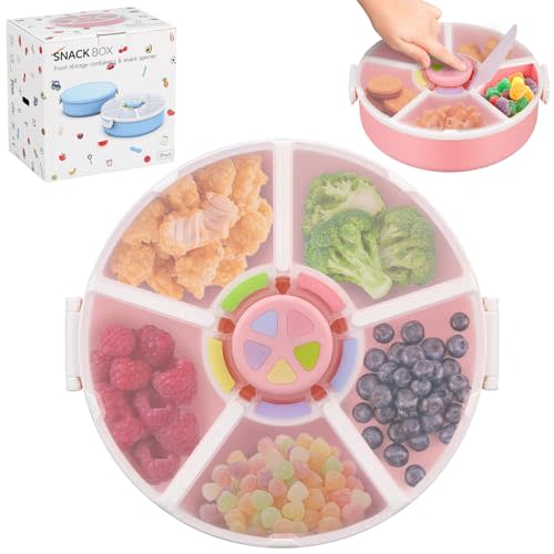Kids Original Snack Spinner Bundle - Reusable Snack Container with 5 Compartment Dispenser and Lid | BPA and PVC Free | Dishwasher Safe | No Spill, Leakproof,for Toddlers,School (Pink)
