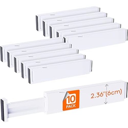 Lifewit 10 Pack Kitchen Drawer Dividers 2.36" High, 11"-17" Adjustable Drawer Organizer for Utensils/Clothes/Makeup, Plastic Expandable Separators in Dresser/Bedroom/Bathroom/Office Storage