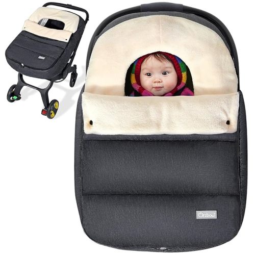 Orzbow Baby Car Seat Cover, Universal Winter Car Seat Cover with Adjustable Collar, Waterproof Carseat Covers Baby with Zipper, Warm Coral Fleece, Detachable and Machine Washable, Black