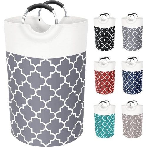 Large Laundry Basket Laundry Hamper Bag Washing Bin Clothes Bag Collapsible Tall with Handles Waterproof Travel Bathroom College Essentials Storage for College Dorm, Family (Grey) 75L