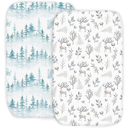 100% Organic Cotton 2 Pk of Bedside Sleeper Bassinet Fitted Mattress Sheets for Mika Micky, Baby Delight, Ronbei, Chicco, KoolerThings, Cloud Baby, AMKE, Angelbliss, Maxi-COSI, Arm's Reach, and More.